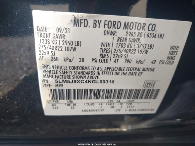 5LM5J9XC4NGL00316 Lincoln Aviator Black Label