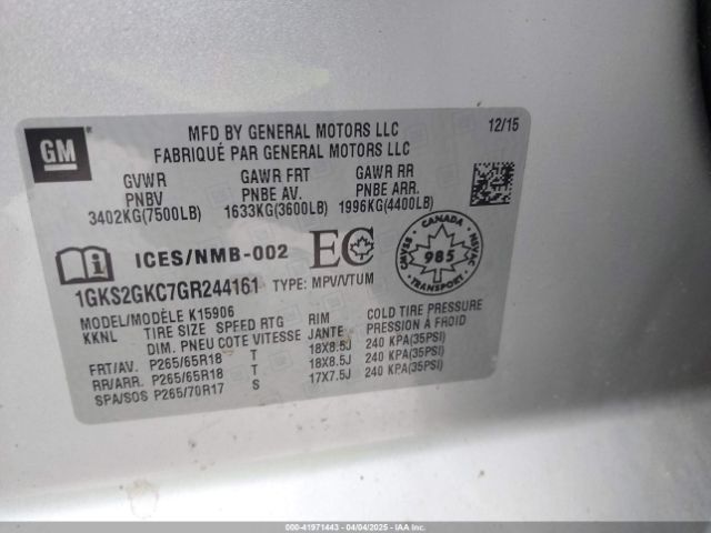 1GKS2GKC7GR244161 GMC Yukon Xl Slt