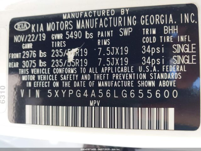 5XYPG4A56LG655600 KIA Sorento 3.3l S