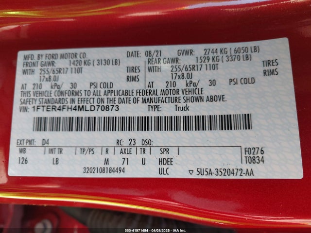 1FTER4FH4MLD70873 Ford Ranger Xlt