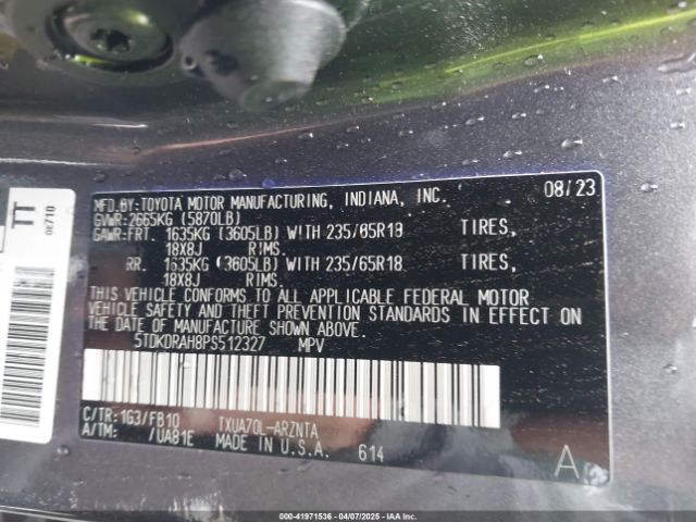 5TDKDRAH8PS512327 Toyota Highlander Le