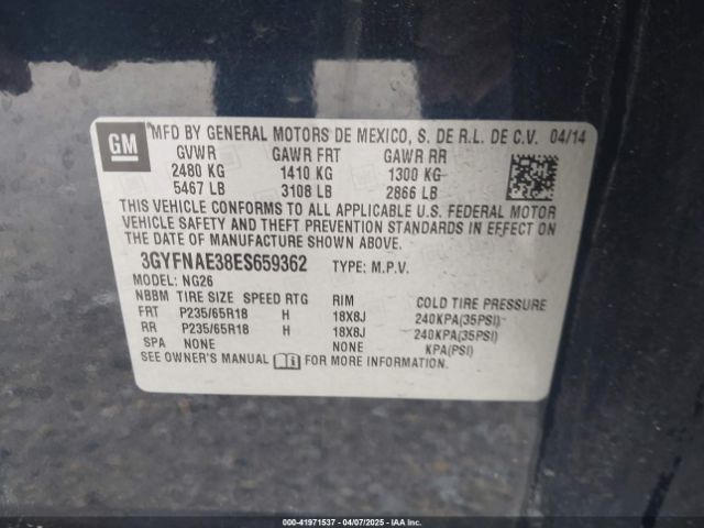 3GYFNAE38ES659362 Cadillac Srx Standard