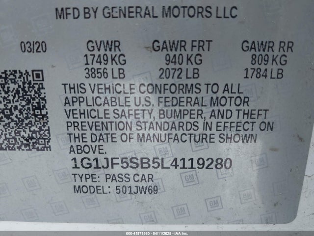1G1JF5SB5L4119280 Chevrolet Sonic Fwd  Premier