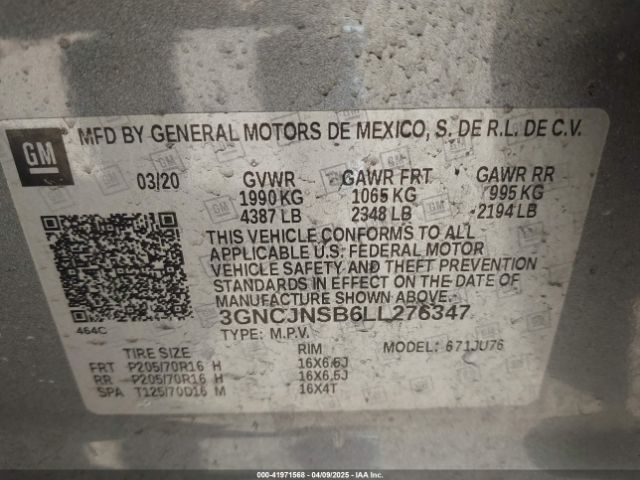 3GNCJNSB6LL276347 Chevrolet Trax Awd Ls