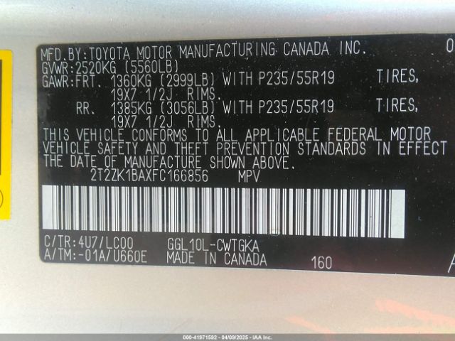 2T2ZK1BAXFC166856 Lexus RX 350