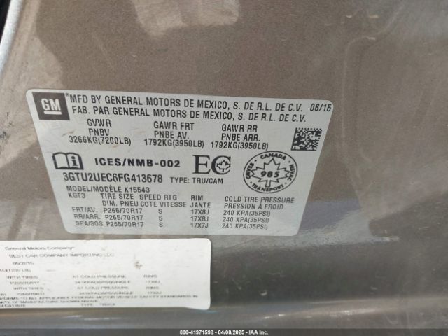 3GTU2UEC6FG413678 GMC Sierra 1500 Sle
