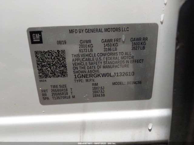 1GNERGKW0LJ132610 Chevrolet Traverse Fwd Lt Cloth
