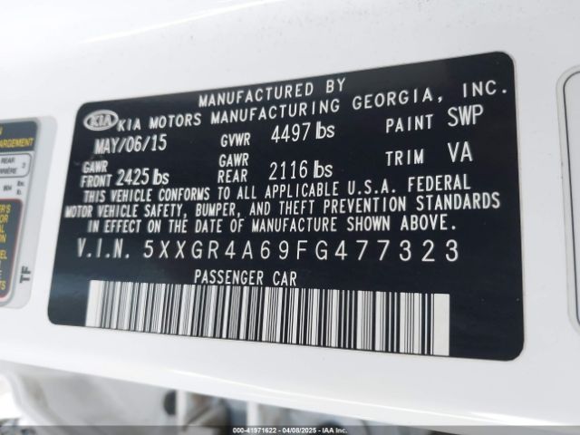 5XXGR4A69FG477323 KIA Optima Sxl Turbo