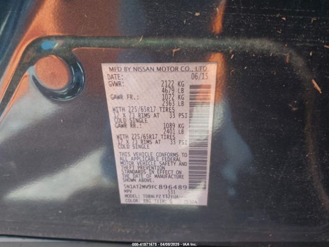 5N1AT2MV9FC896489 Nissan ROGUE S