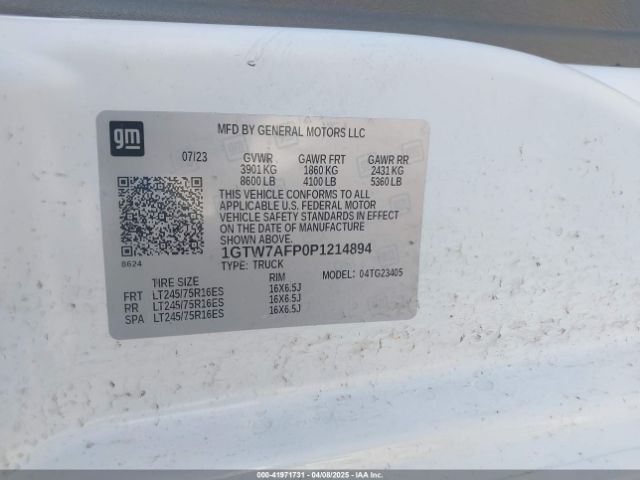 1GTW7AFP0P1214894 GMC Savana Cargo Rwd 2500 Regular Wheelbase Work Van