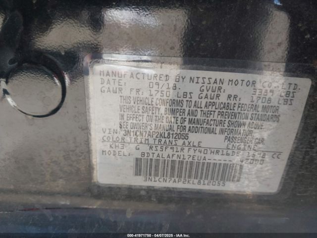 3N1CN7AP2KL812055 Nissan Versa 1.6 S