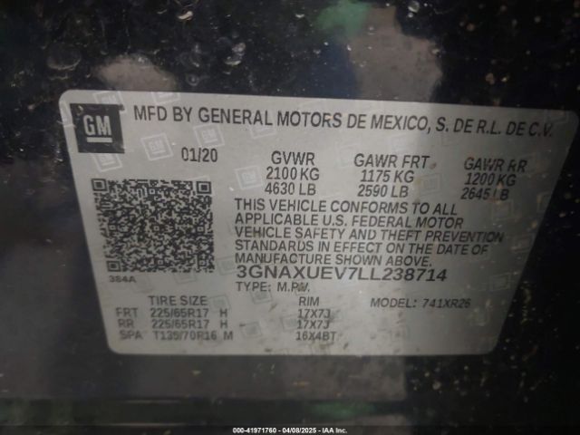 3GNAXUEV7LL238714 Chevrolet Equinox Awd Lt 1.5l Turbo