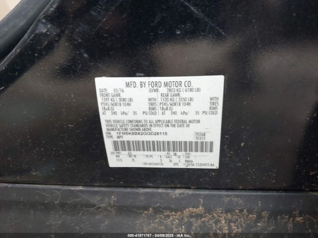 1FM5K8B82GGD28115 Ford Explorer