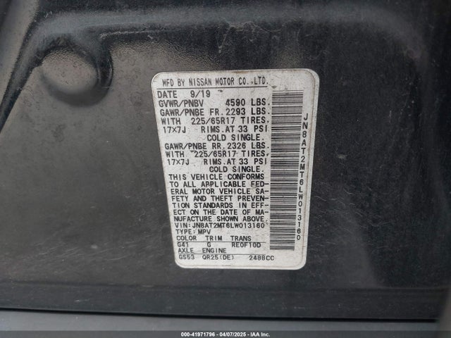 JN8AT2MT6LW013160 Nissan Rogue Sv Fwd