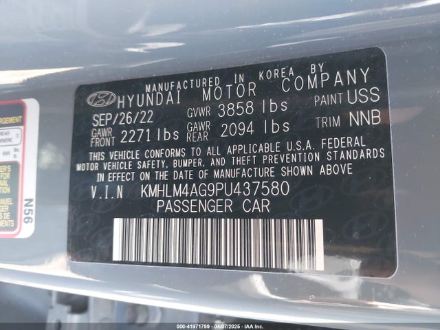 KMHLM4AG9PU437580 Hyundai ELANTRA SEL