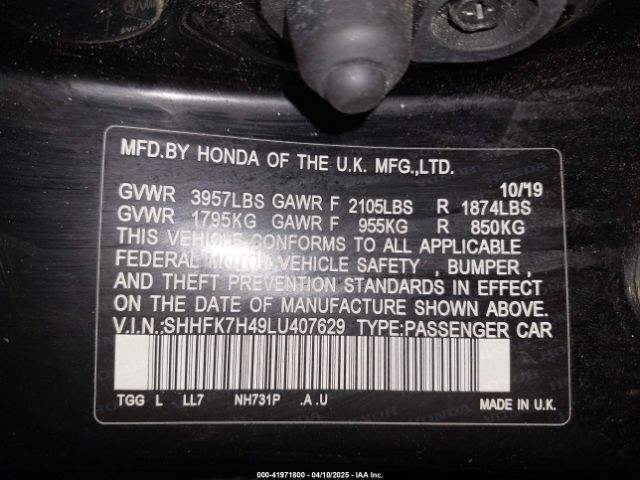 SHHFK7H49LU407629 Honda Civic Sport