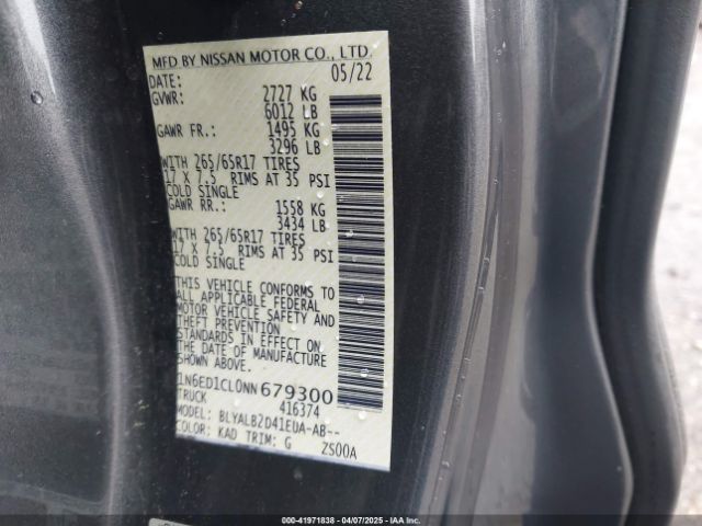 1N6ED1CL0NN679300 Nissan Frontier King Cab Sv 4x2
