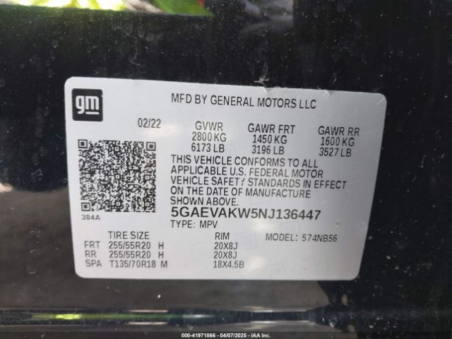 5GAEVAKW5NJ136447 Buick Enclave Awd Essence