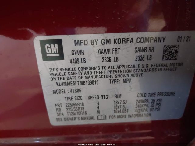 KL4MMESL7MB139816 Buick Encore Gx Awd Select