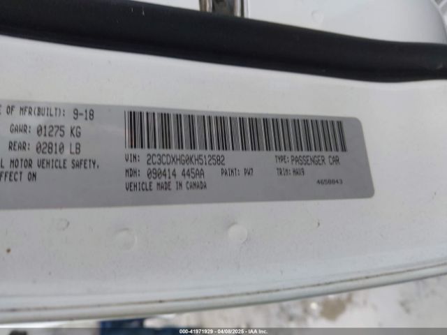 2C3CDXHG0KH512582 Dodge Charger Gt Rwd