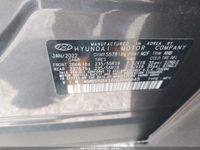 KM8S5DA16NU036845 Hyundai Santa Fe Hybrid Limited