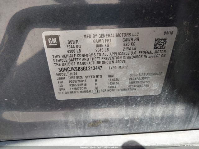 3GNCJKSB8GL213447 Chevrolet Trax 1ls