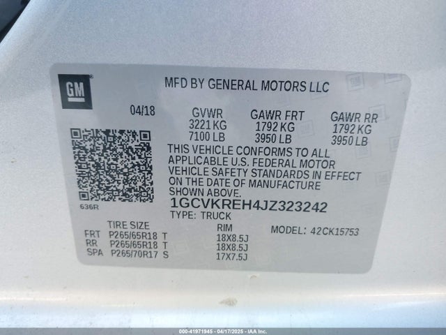 1GCVKREH4JZ323242 Chevrolet Silverado 1500 1lt