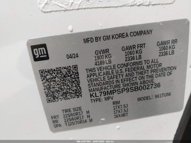 KL79MPSP9SB002736 Chevrolet Trailblazer Fwd Lt