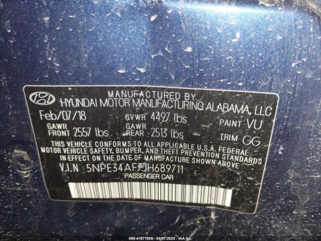 5NPE34AF7JH689711 Hyundai SONATA SEL