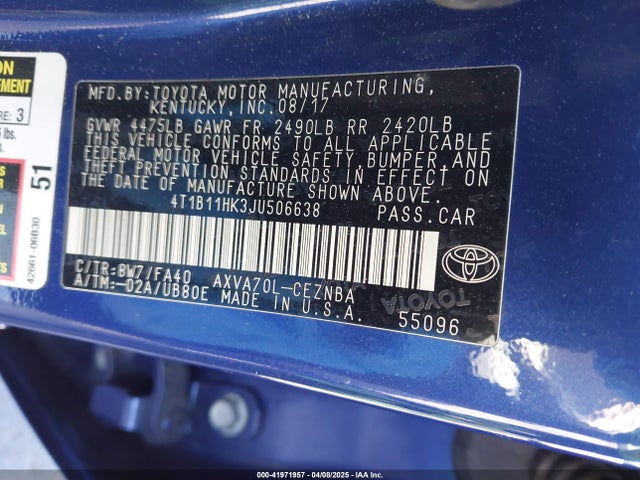 4T1B11HK3JU506638 Toyota CAMRY LE