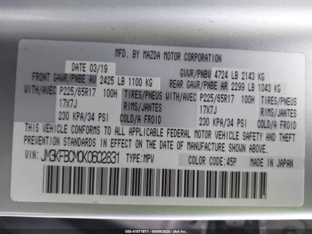 JM3KFBCM0K0602831 Mazda Cx-5 Touring