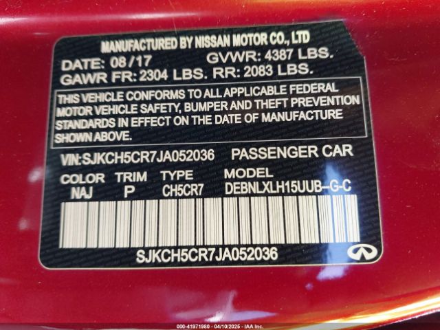SJKCH5CR7JA052036 Infiniti Qx30 Luxury