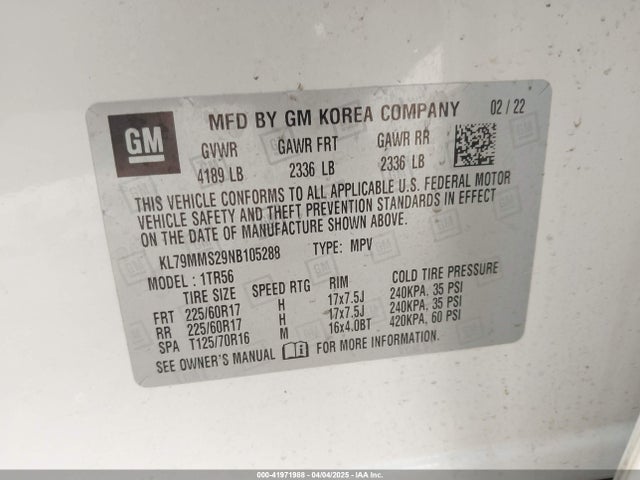 KL79MMS29NB105288 Chevrolet Trailblazer Fwd Ls