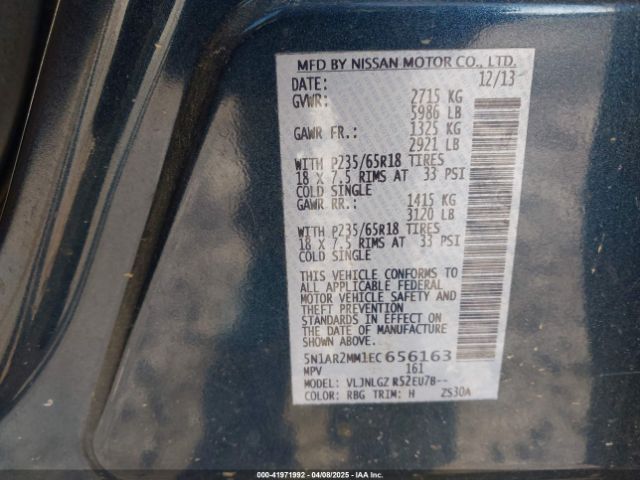 5N1AR2MM1EC656163 Nissan Pathfinder Sl