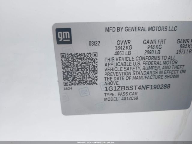 1G1ZB5ST4NF190288 Chevrolet Malibu Fwd Ls