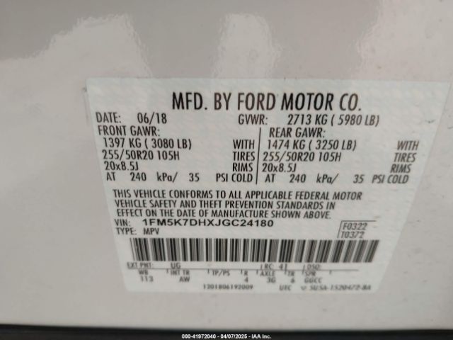 1FM5K7DHXJGC24180 Ford EXPLORER XLT