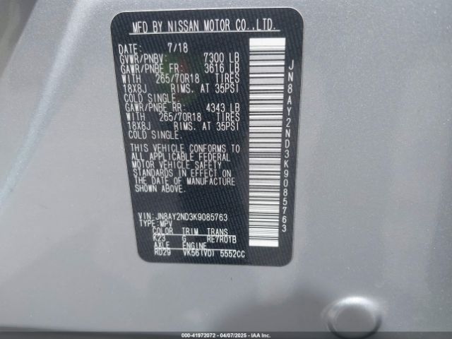 JN8AY2ND3K9085763 Nissan ARMADA SV