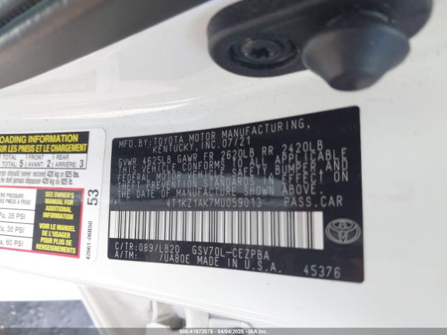 4T1KZ1AK7MU059013 Toyota Camry Xse V6
