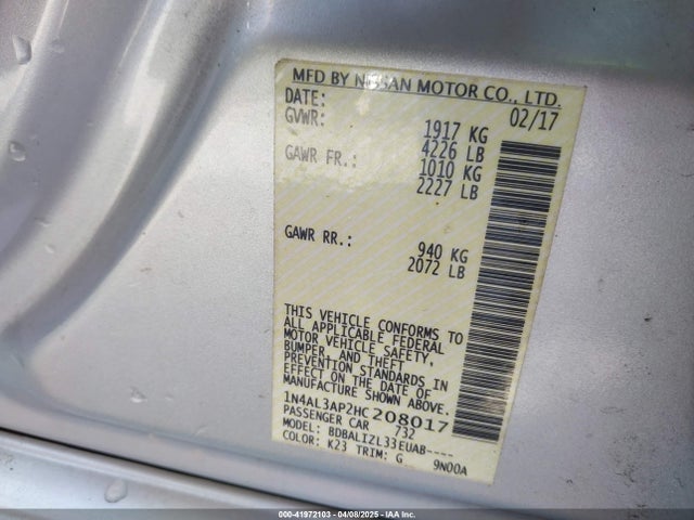 1N4AL3AP2HC208017 Nissan Altima 2.5 Sv