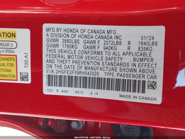 2HGFE2F59RH542928 Honda Civic Sport