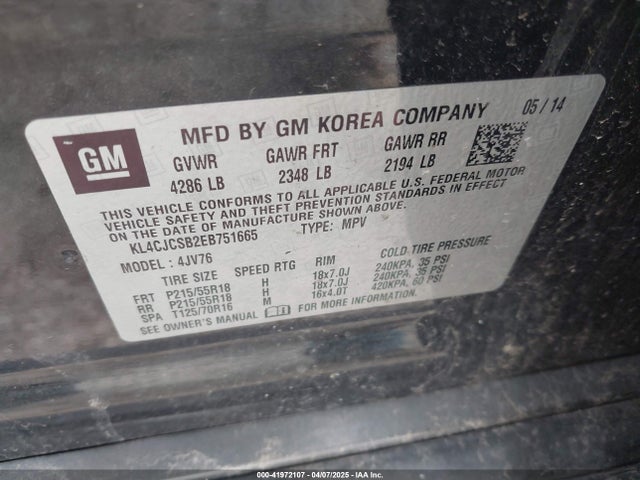 KL4CJCSB2EB751665 Buick Encore Leather