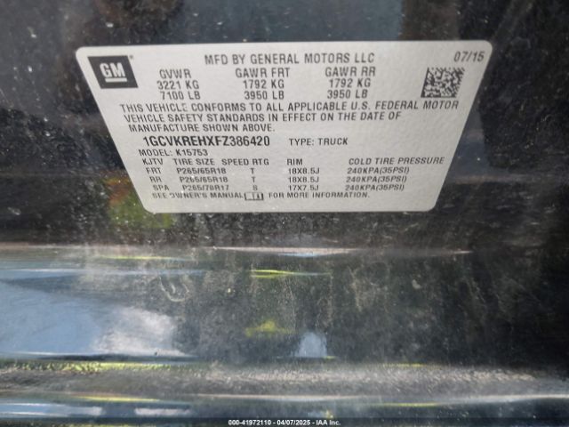 1GCVKREHXFZ386420 Chevrolet Silverado 1500 1lt
