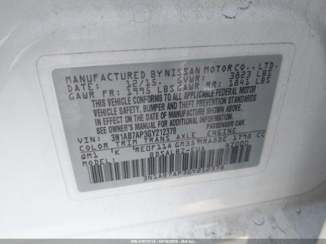 3N1AB7AP3GY212378 Nissan Sentra S/sv/sr/sl