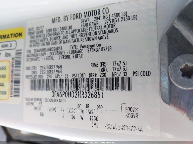 3FA6P0HD2HR326851 Ford FUSION SE