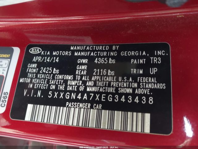 5XXGN4A7XEG343438 KIA OPTIMA EX