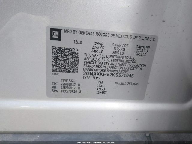 3GNAXKEV2KS571945 Chevrolet EQUINOX LT