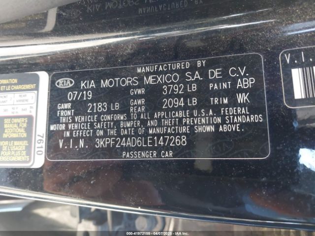 3KPF24AD6LE147268 KIA Forte Lxs