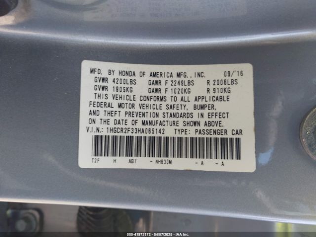1HGCR2F33HA065142 Honda ACCORD LX