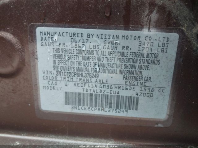 3N1CE2CP8HL375249 Nissan Versa Note Sv