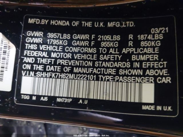 SHHFK7H62MU222101 Honda CIVIC EX